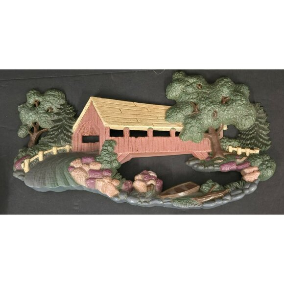 Vintage 1998 Home Interiors Covered Bridge & Water Mill Hanging Wall Decor USA - Picture 3 of 9